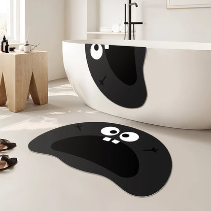Cat Shaped Bath Mat, Diatomaceous Earth Quick Dry Mat, Funny Cat Lovers Gift, Absorbent Non-Slip Bathroom Rug, Black Cat Decor