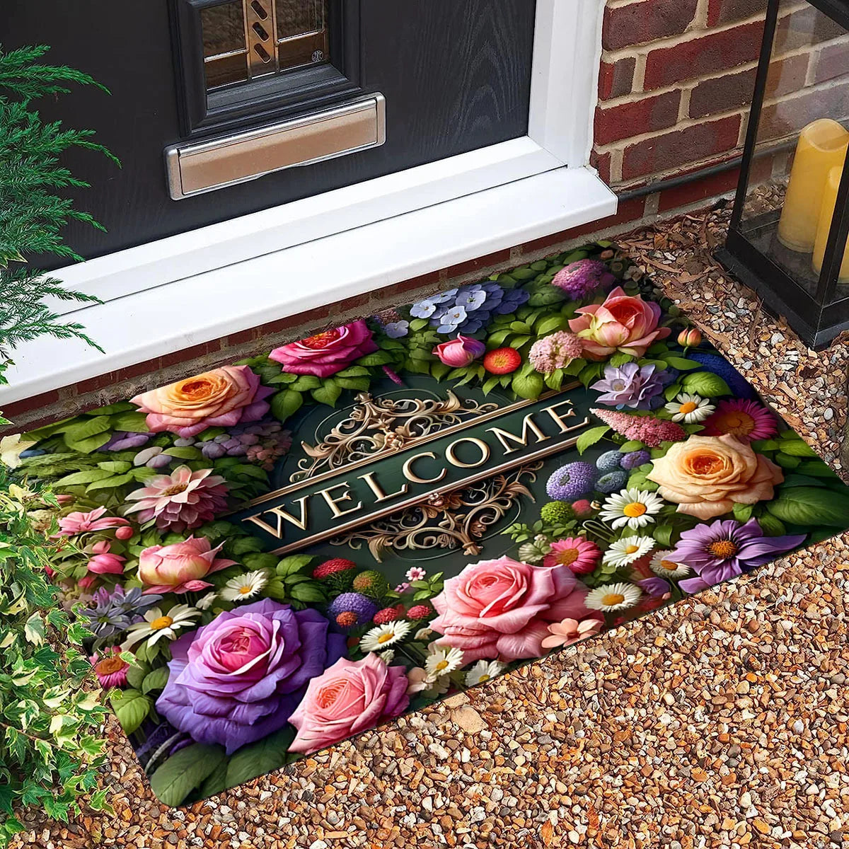 Retro Plush Doormat - Crystal Velvet Entrance Rug, Dirt Resistant & Easy Clean