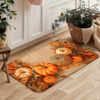 Autumn Pumpkin Doormat 2-Pack - Soft & Non-Slip Fall Welcome Mats for Porch & Entryway