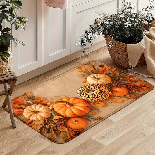 Autumn Pumpkin Doormat 2-Pack - Soft & Non-Slip Fall Welcome Mats for Porch & Entryway