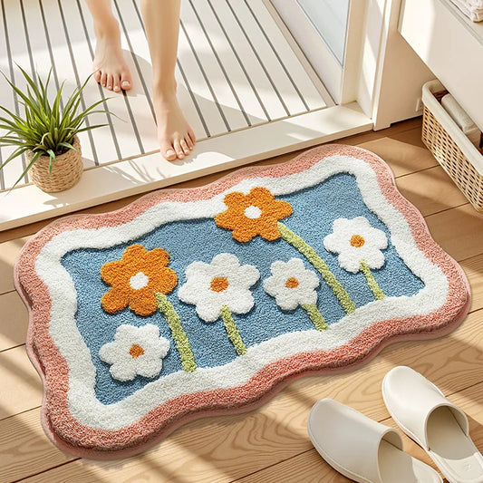 Cute Floral Bath Mat - Super Absorbent, Quick-Dry & Non-Slip Plush Rug