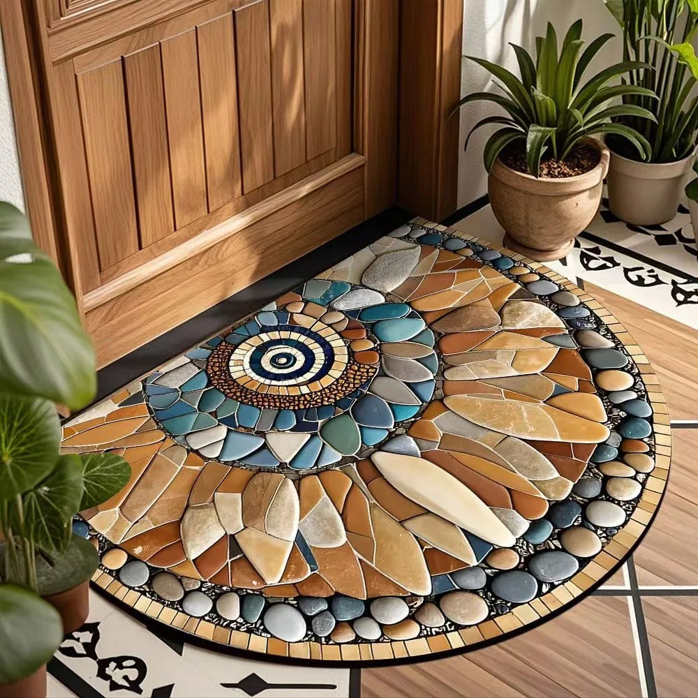 Semi-Circle Crystal Velvet Doormat - Plush, Non-Slip & Wear-Resistant Entrance Mat
