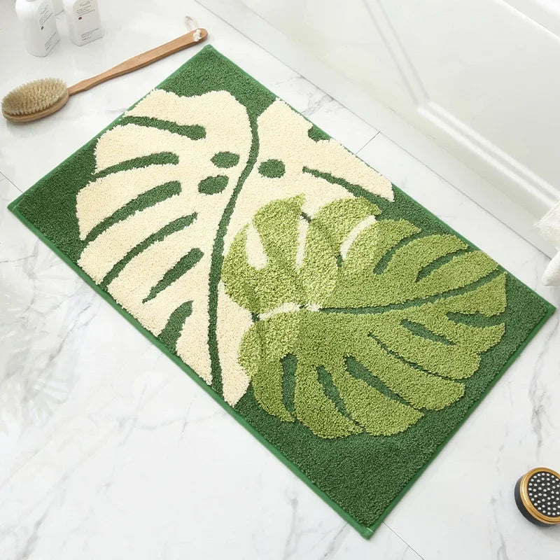Cashmere Superfine Sand Bath Mat, Ultra Soft Non-Slip Bathroom Rug, Absorbent Microfiber Doormat, Leaf Green Entrance Carpet