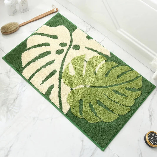 Cashmere Superfine Sand Bath Mat, Ultra Soft Non-Slip Bathroom Rug, Absorbent Microfiber Doormat, Leaf Green Entrance Carpet