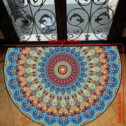 Boho Half-Moon Entryway Rug - Plush Crystal Velvet, Non-Slip & Dirt Resistant