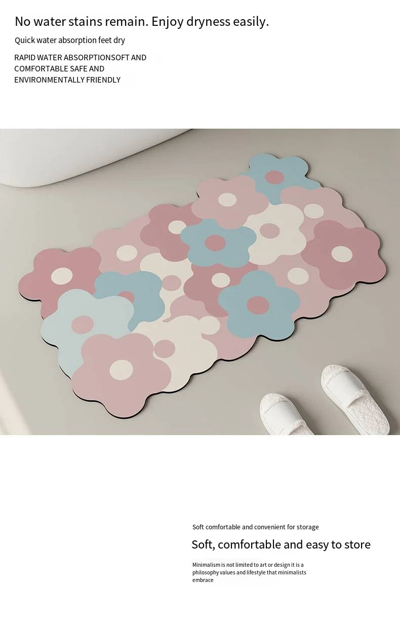 Floral Diatomite Mat - Water-Absorbing & Non-Slip for Kitchen and Bathroom