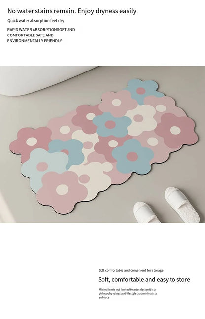 Floral Diatomite Mat - Water-Absorbing & Non-Slip for Kitchen and Bathroom