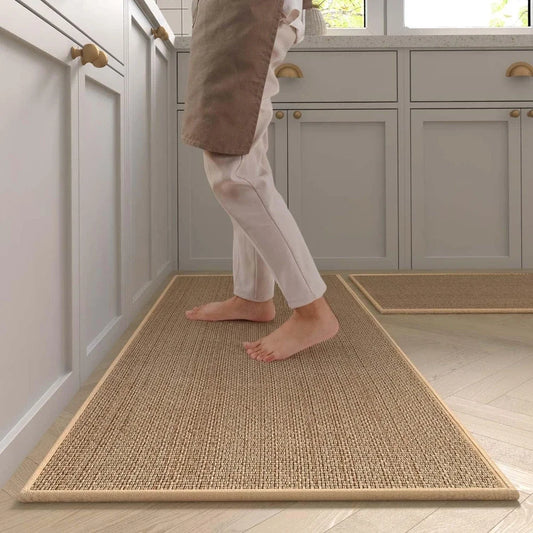 Faux Sisal Kitchen Runner - Washable & Non-Slip with Natural Rubber Backing