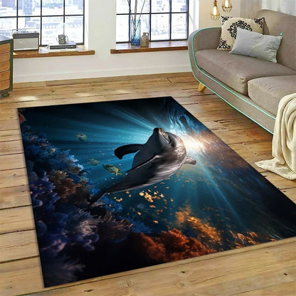 3D Dolphin Area Rug for Kids Room | Underwater World Theme | Non-Slip Playmat