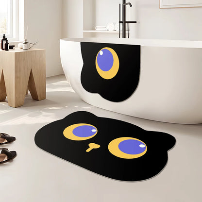 Cat Shaped Bath Mat, Diatomaceous Earth Quick Dry Mat, Funny Cat Lovers Gift, Absorbent Non-Slip Bathroom Rug, Black Cat Decor