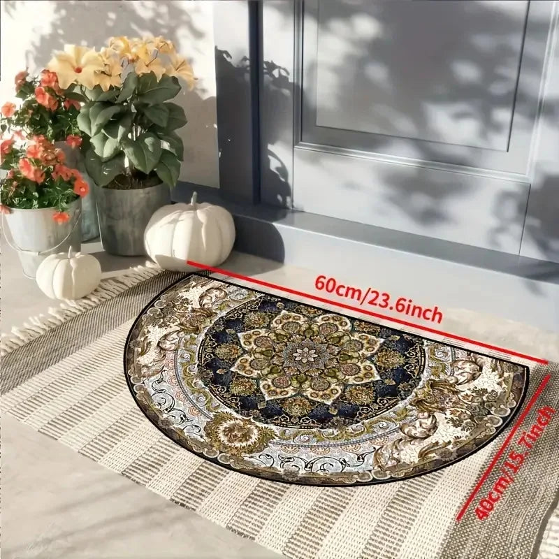 Boho Half-Moon Entryway Rug - Plush Crystal Velvet, Non-Slip & Dirt Resistant
