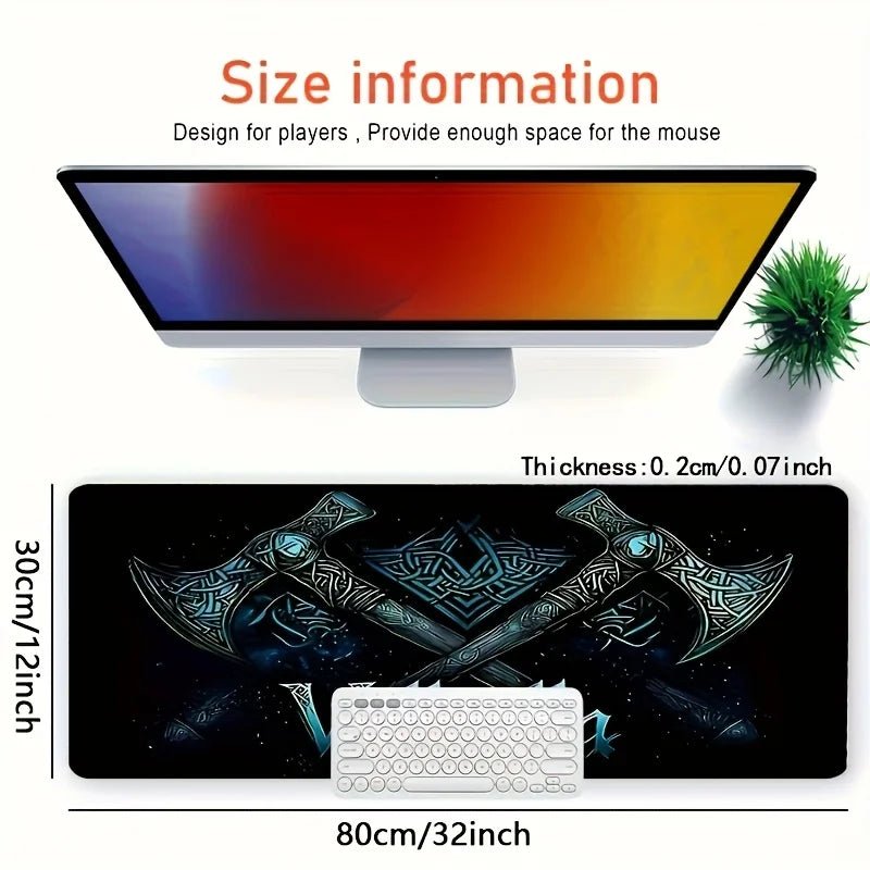 Viking Valhalla Desk Mat - Double Axe & Rune Design, Large 900x400mm Mouse Pad