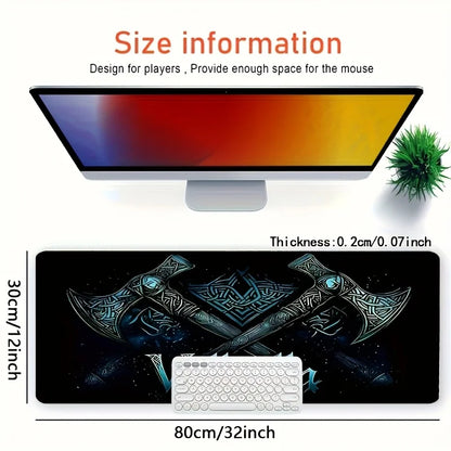 Viking Valhalla Desk Mat - Double Axe & Rune Design, Large 900x400mm Mouse Pad