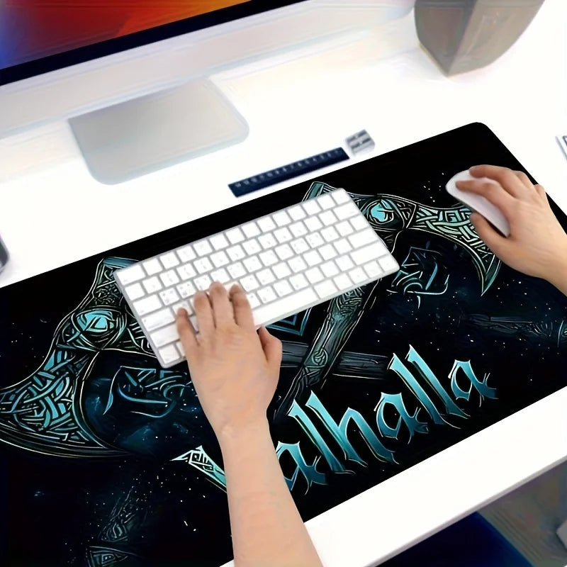 Viking Valhalla Desk Mat - Double Axe & Rune Design, Large 900x400mm Mouse Pad