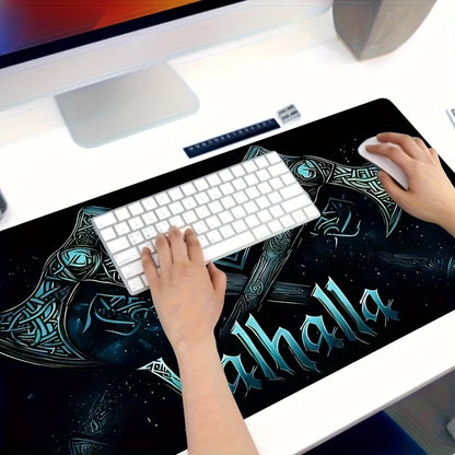 Viking Valhalla Desk Mat - Double Axe & Rune Design, Large 900x400mm Mouse Pad