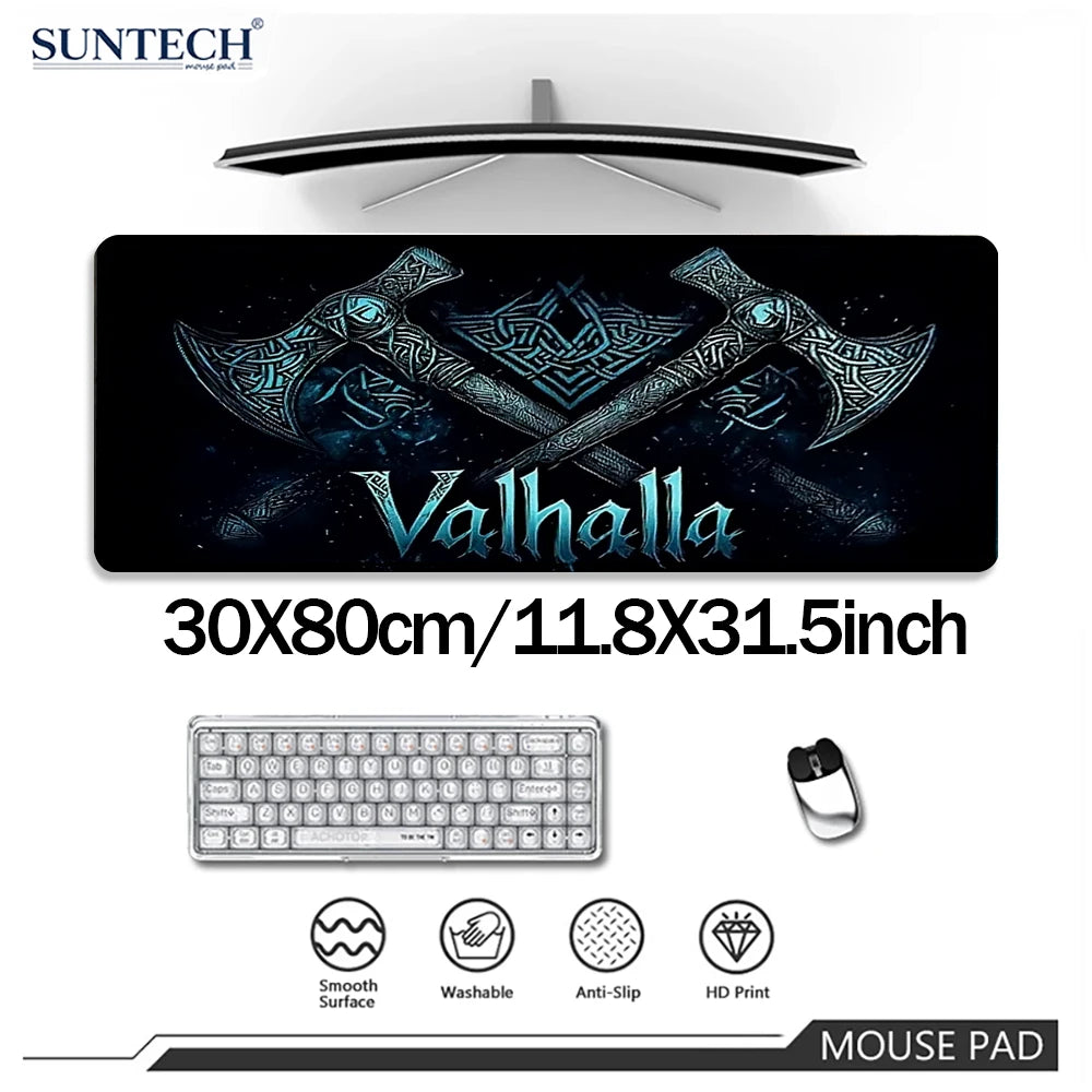 Viking Valhalla Desk Mat - Double Axe & Rune Design, Large 900x400mm Mouse Pad