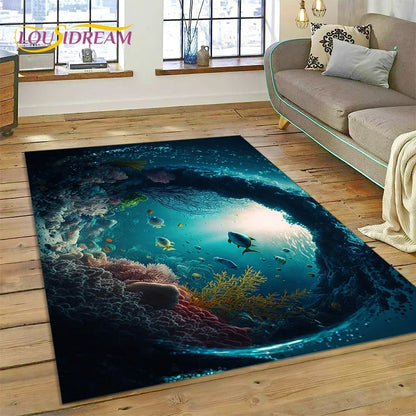 3D Dolphin Area Rug for Kids Room | Underwater World Theme | Non-Slip Playmat