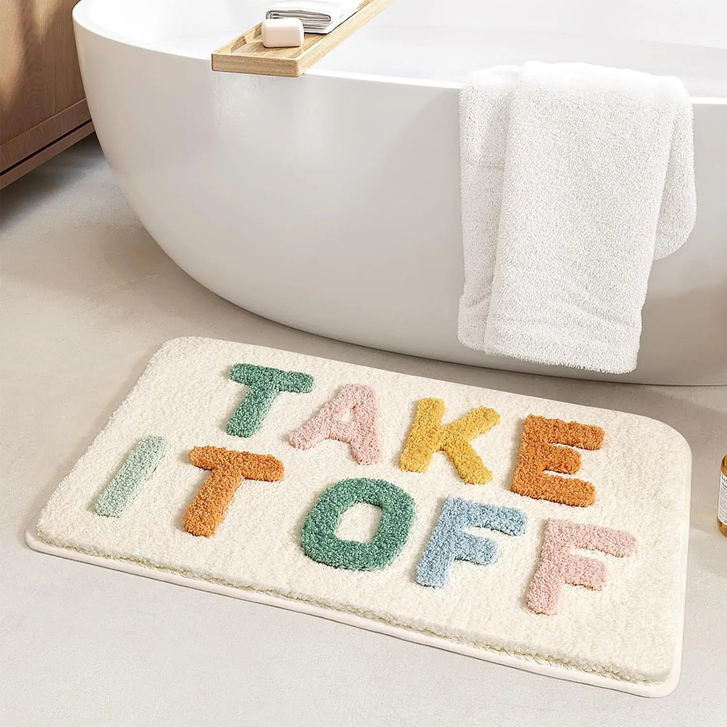 "Take It Off" Funny Bath Mat - Green Cute & Machine Washable Shower Rug