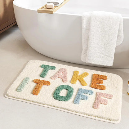 "Take It Off" Funny Bath Mat - Green Cute & Machine Washable Shower Rug