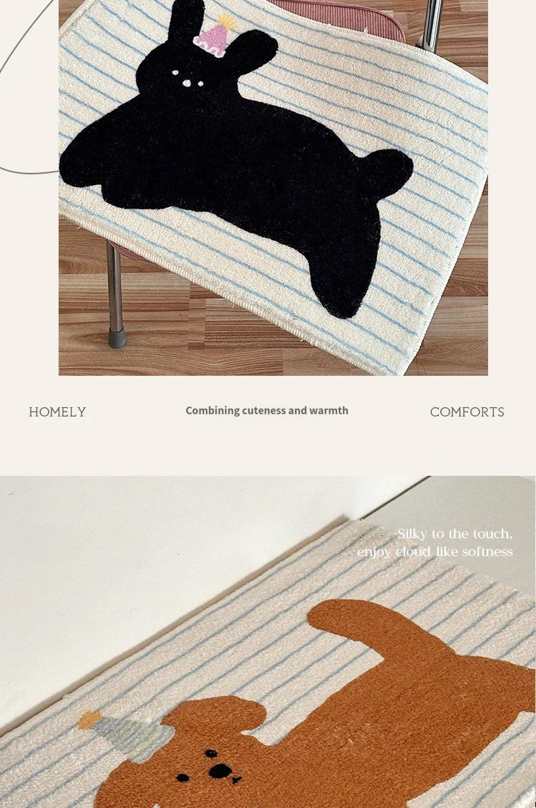 Cartoon Animal Striped Rug - Soft & Cute Floor Mat for Living Room and Bedside
