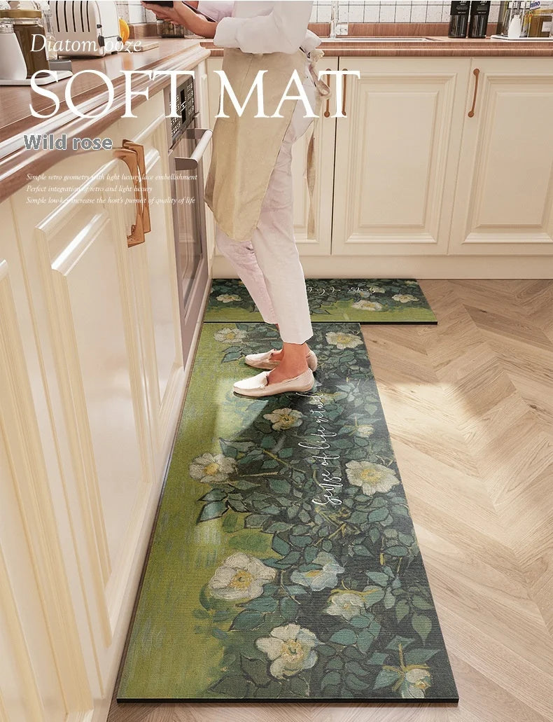 Washable Diatomite Kitchen Mat - Oil & Water Repellent, Super Absorbent