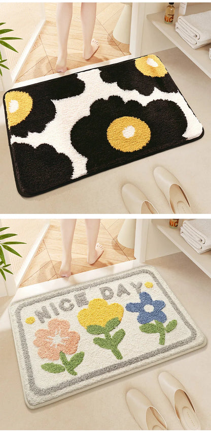 Cute Floral Bath Mat - Super Absorbent, Quick-Dry & Non-Slip Plush Rug