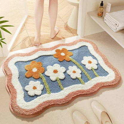 Cute Floral Bath Mat - Super Absorbent, Quick-Dry & Non-Slip Plush Rug