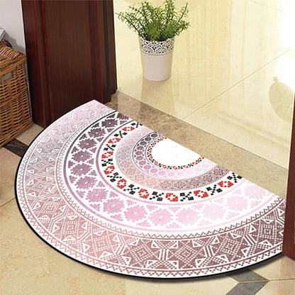 European Retro Half-Moon Doormat - Semi-Circular Entrance Rug for Living Room