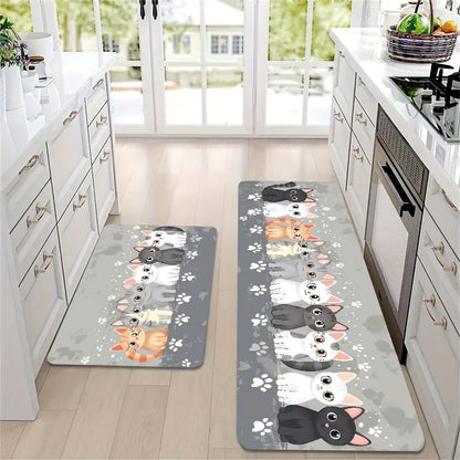 Cute Kitten Kitchen Mat - Absorbent & Non-Slip Floor Pad with Paw Print Design