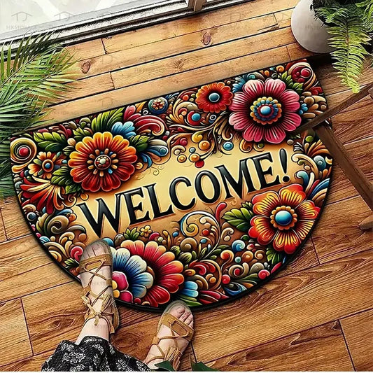 Boho Half-Moon Entryway Rug - Plush Crystal Velvet, Non-Slip & Dirt Resistant