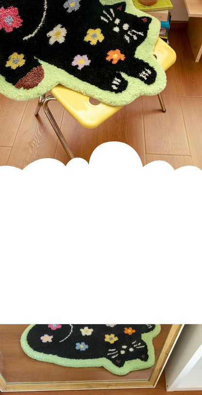 Cute Cat Floor Mat, Soft Furry Bedside Rug, Plush Kids Room Carpet, Non-Slip Nursery Mat, Cat Themed Bedroom Decor
