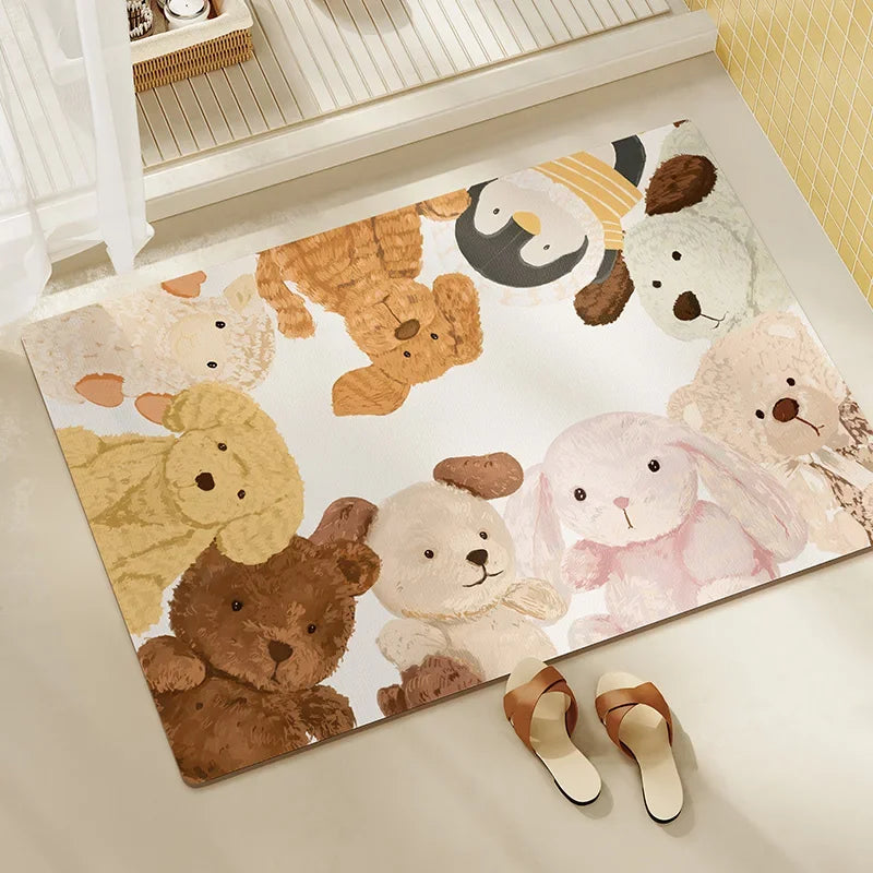 Diatomite Bath Mat, Absorbent Non-Slip Floor Mat, Quick Dry Kitchen & Entryway Rug, Cartoon Design Waterproof Doormat