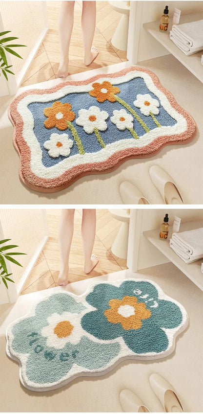 Cute Floral Bath Mat - Super Absorbent, Quick-Dry & Non-Slip Plush Rug