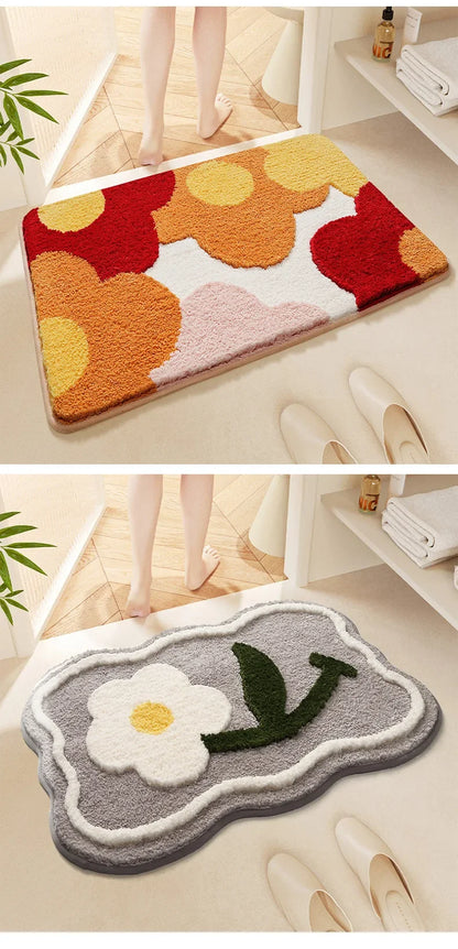 Cute Floral Bath Mat - Super Absorbent, Quick-Dry & Non-Slip Plush Rug