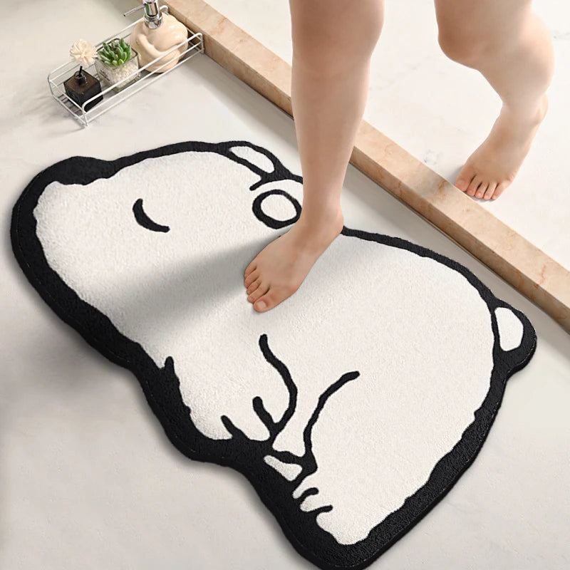 Thickened Absorbent Bath Mat, Non-Slip Flannel Toilet Rug, Dirt-Resistant Shower Floor Mat, Soft Special-Shaped Bathroom Carpet