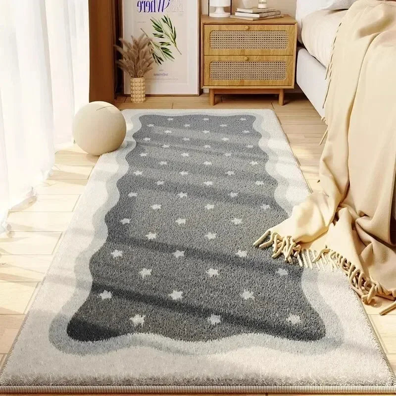 Cream Plush Bedside Rug - Ultra Soft & Non-Slip Faux Cashmere Carpet