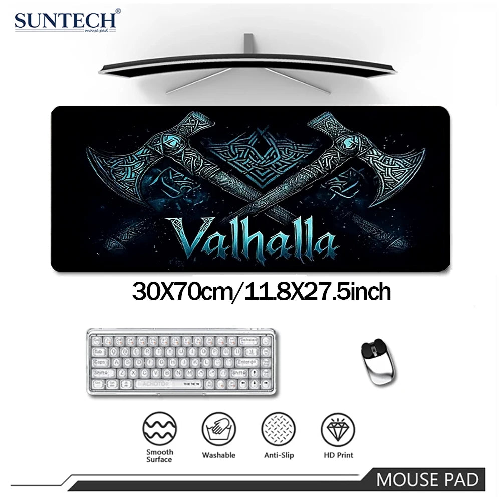 Viking Valhalla Desk Mat - Double Axe & Rune Design, Large 900x400mm Mouse Pad