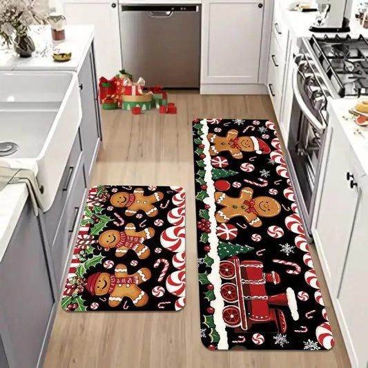 Christmas Tree Mat 2-Piece Set - Non-Slip & Stain-Resistant for Kitchen & Bathroom Door