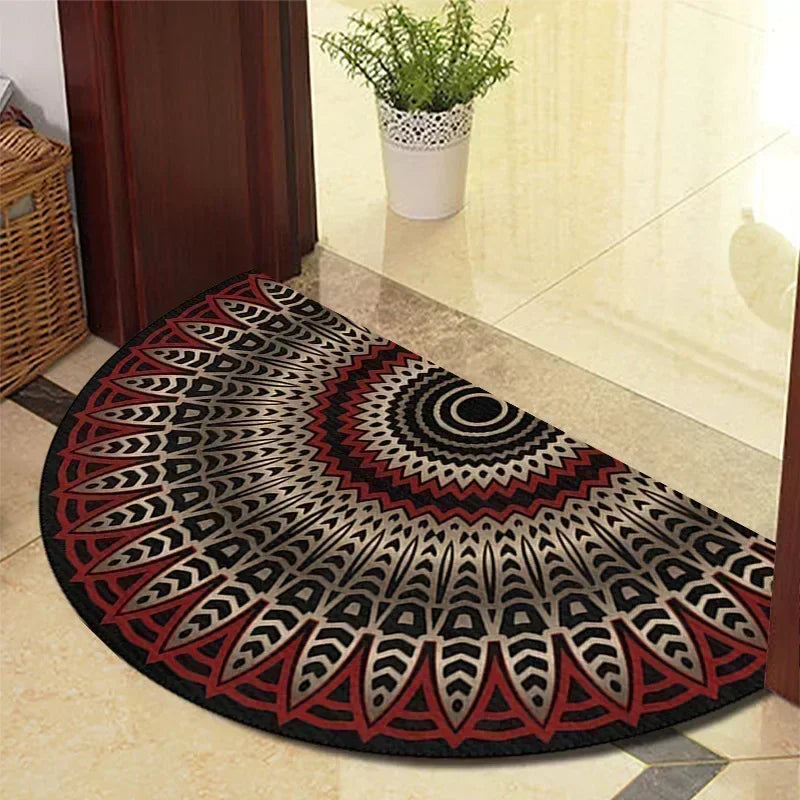 European Retro Half-Moon Doormat - Semi-Circular Entrance Rug for Living Room