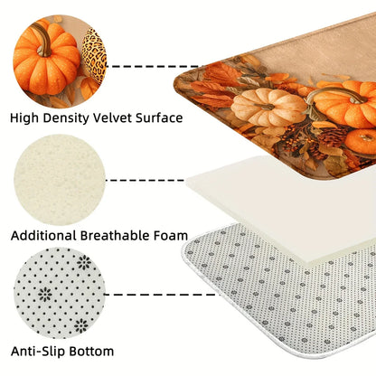 Autumn Pumpkin Doormat 2-Pack - Soft & Non-Slip Fall Welcome Mats for Porch & Entryway