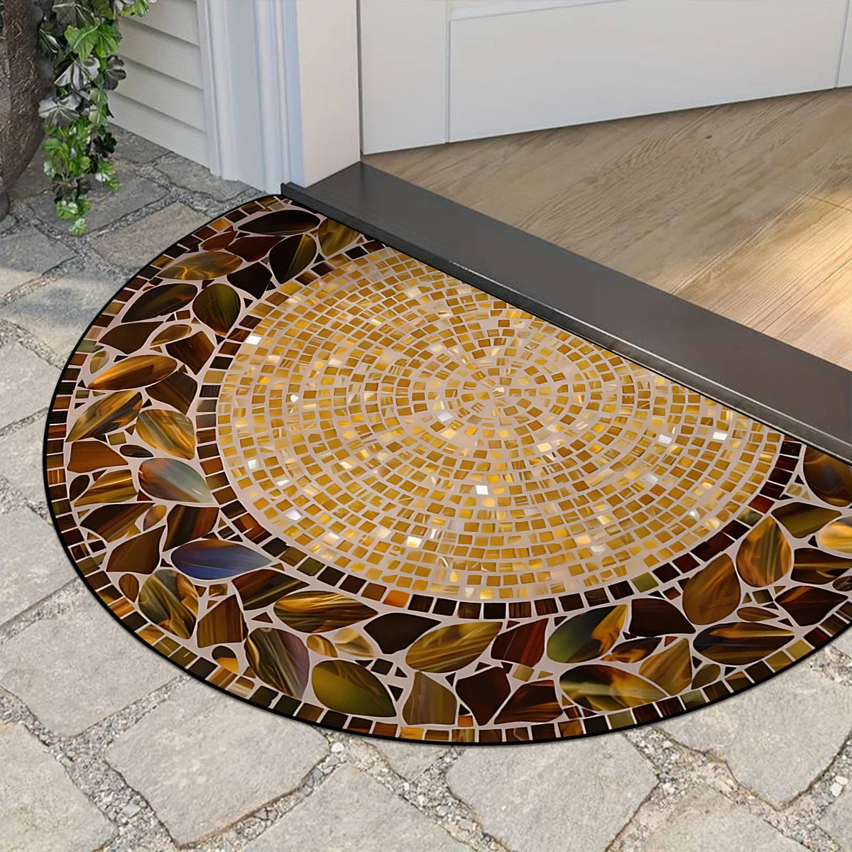 Semi-Circular Marble Doormat - Anti-Slip, Dirt & Wear Resistant Welcome Mat