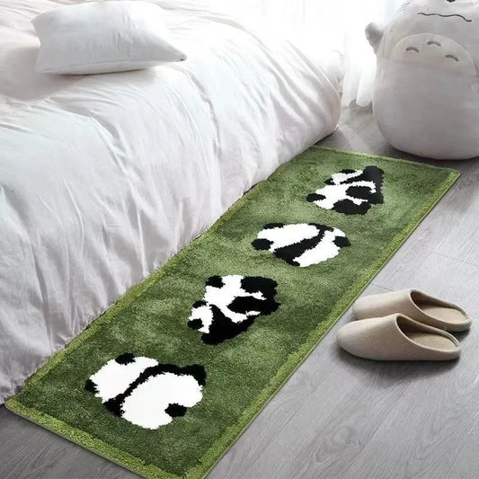 Cute Panda Rug, Faux Cashmere Bedside Carpet, Soft Anti-Slip Nursery Mat, Kids Room Decor, Plush Headboard Carpet for Bedroom