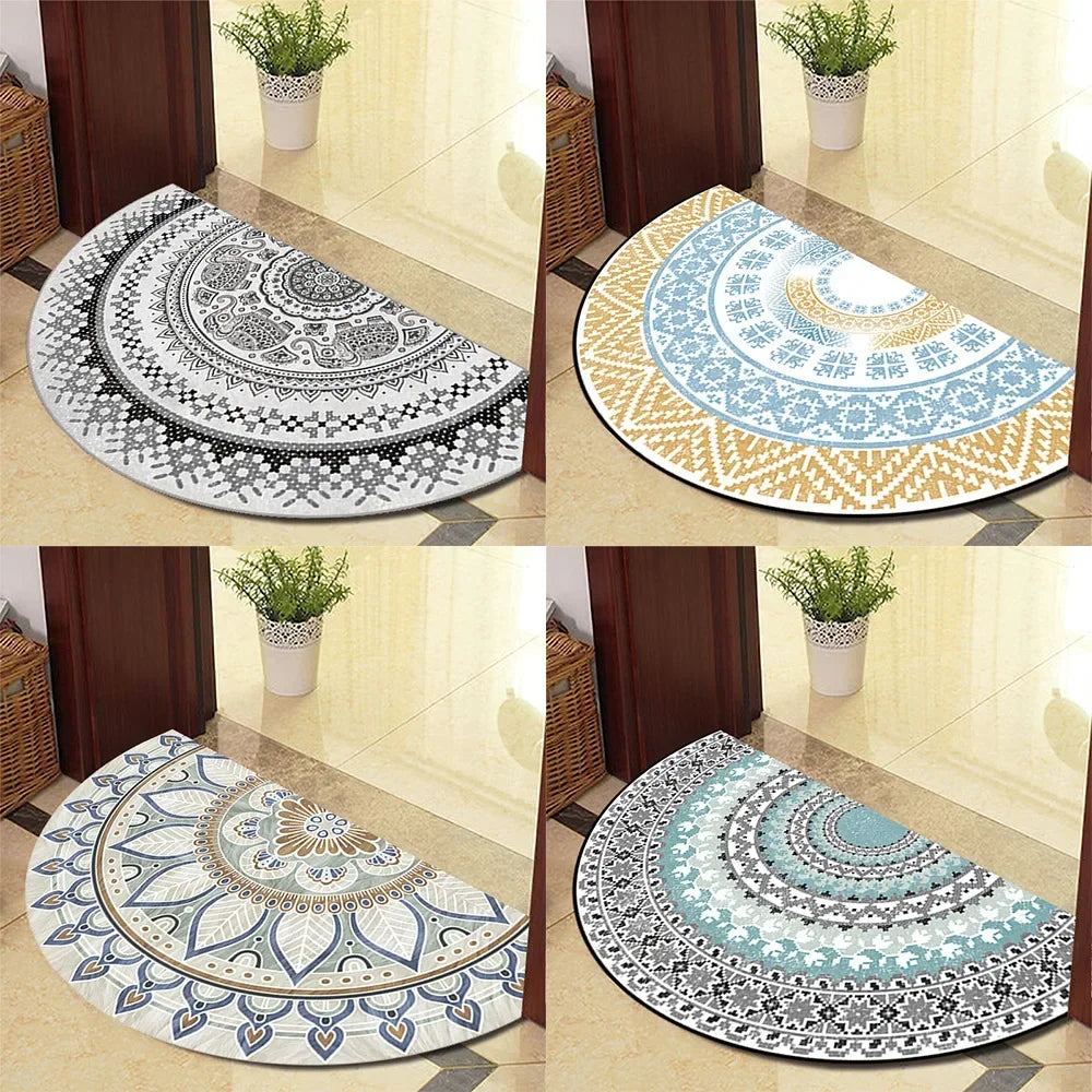 Retro Half-Moon Doormat - Vintage Style Entrance Rug for Living Room & Bedroom