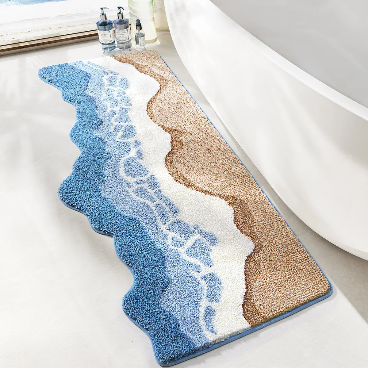 Ocean Themed Bath Mat - Soft Faux Cashmere & Non-Slip Rug for Bathroom