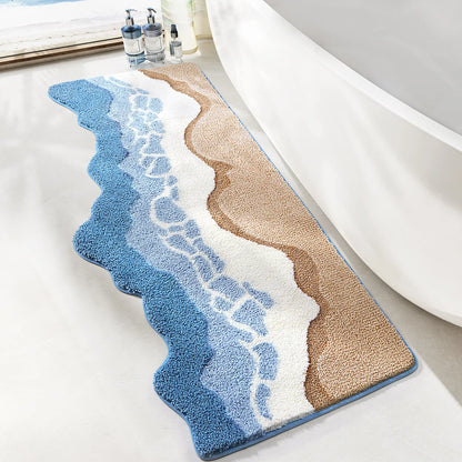 Ocean Themed Bath Mat - Soft Faux Cashmere & Non-Slip Rug for Bathroom
