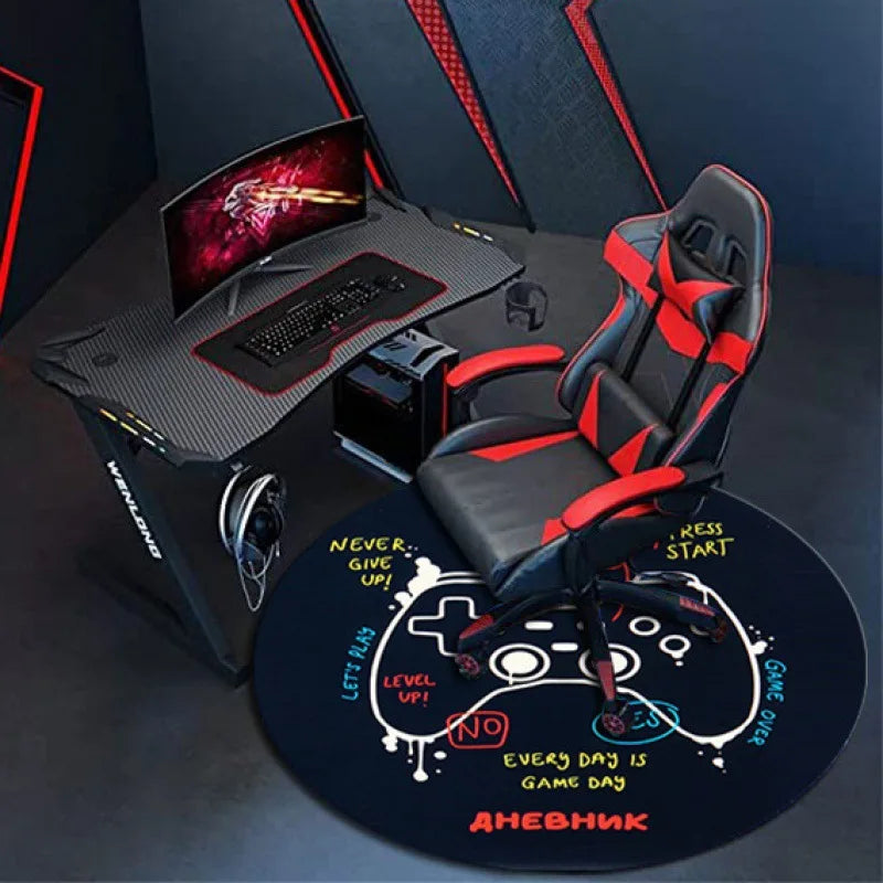 Round VR Game Theme Rug - Loop Pile, Washable & Stain-Resistant Gaming Carpet