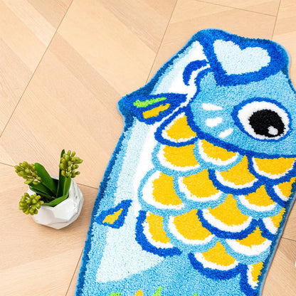 Koi Fish Kids Bath Mat - Cute Cartoon, Non-Slip & Washable Shower Rug
