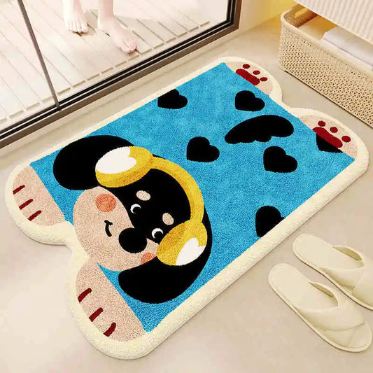 Cartoon Plush Bath Mat - Super Absorbent & Dirt Resistant Faux Cashmere Rug