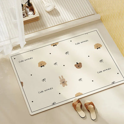 Diatomite Bath Mat, Absorbent Non-Slip Floor Mat, Quick Dry Kitchen & Entryway Rug, Cartoon Design Waterproof Doormat