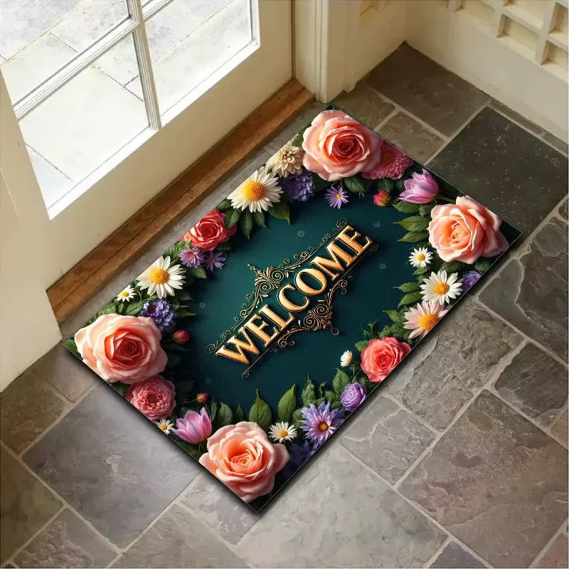 Retro Summer Doormat - Anti-Slip Welcome Mat for Indoor & Outdoor Entrance Decor